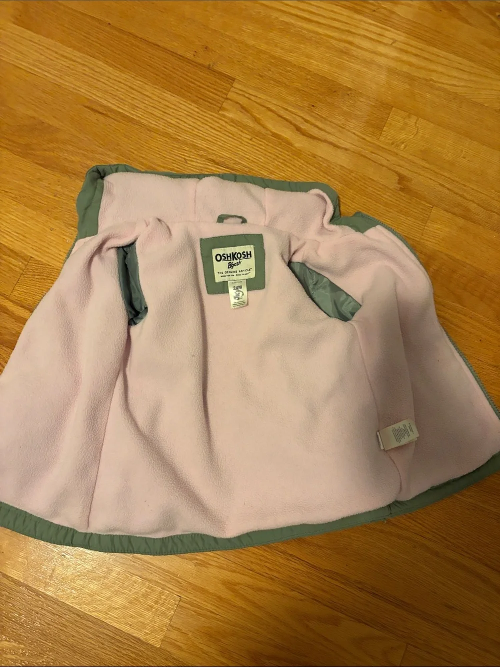 OshKosh B'gosh Olive Green Hooded Jacket with Pink Lining